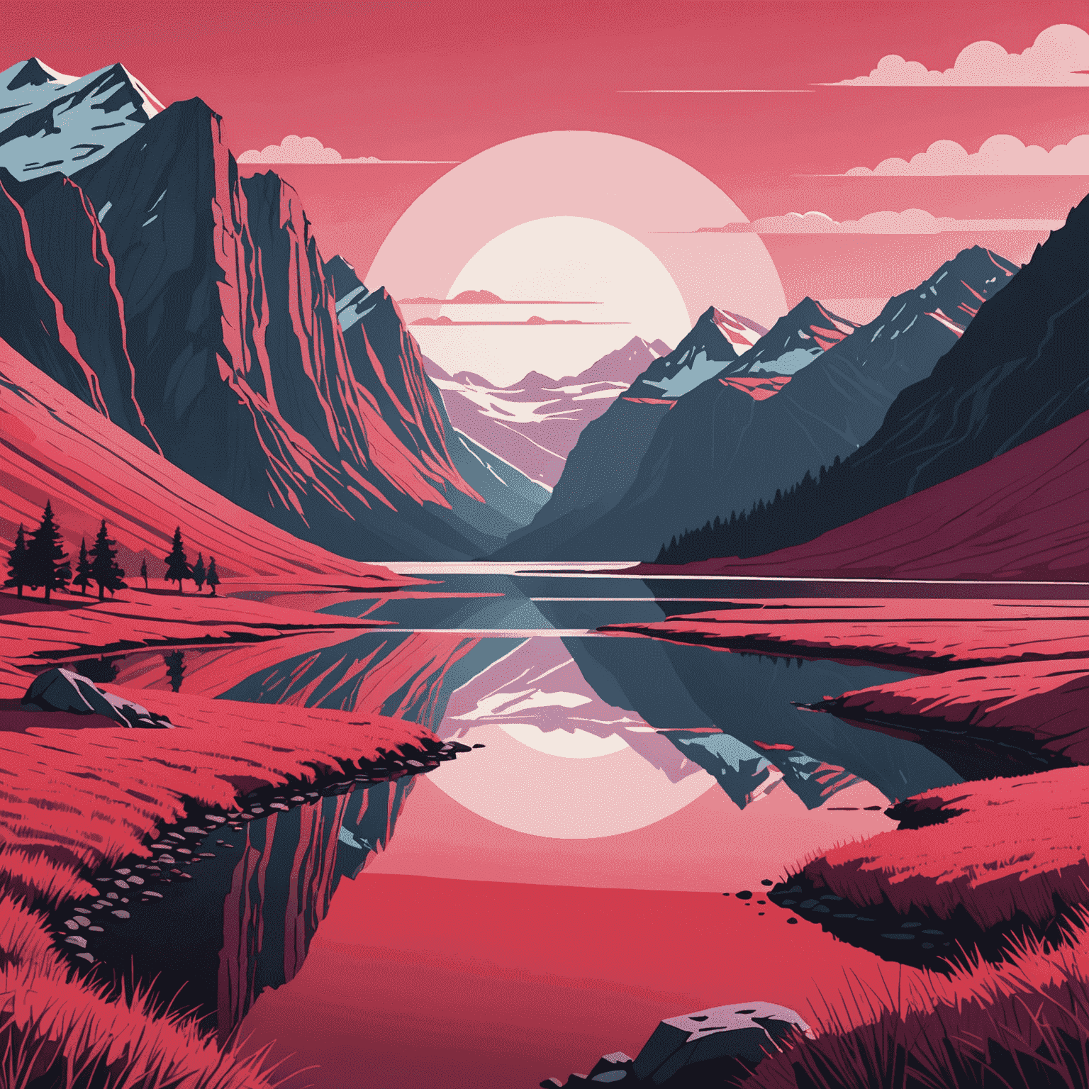 Exploreaeropath logo featuring a stylized red and pink fjord landscape